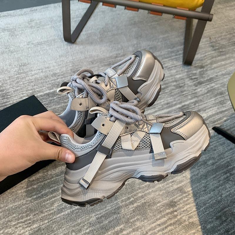 Dad shoes women's early spring new versatile thick-soled heightening casual shoes leather sneakers women's