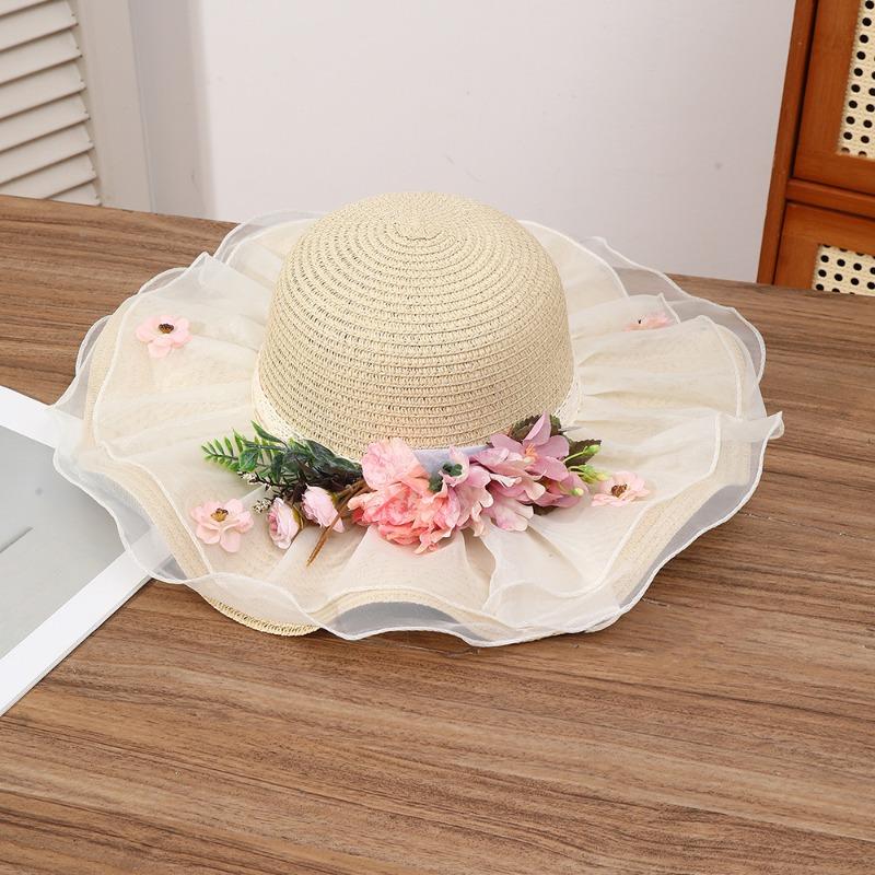 Summer Bow Sun Hat Female, Seaside Beach Vacation Sun Hat Outdoor Big Brim Sun Hat Sweet Straw Hat
