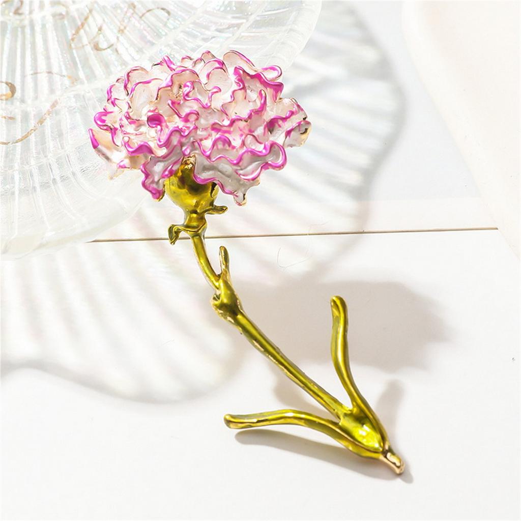 Creative Carnation Flower Brooch Pins For Women Exquisite Pink Enamel Floral Coat Collar Badge Plant Corsage Mothers Day Jewelry