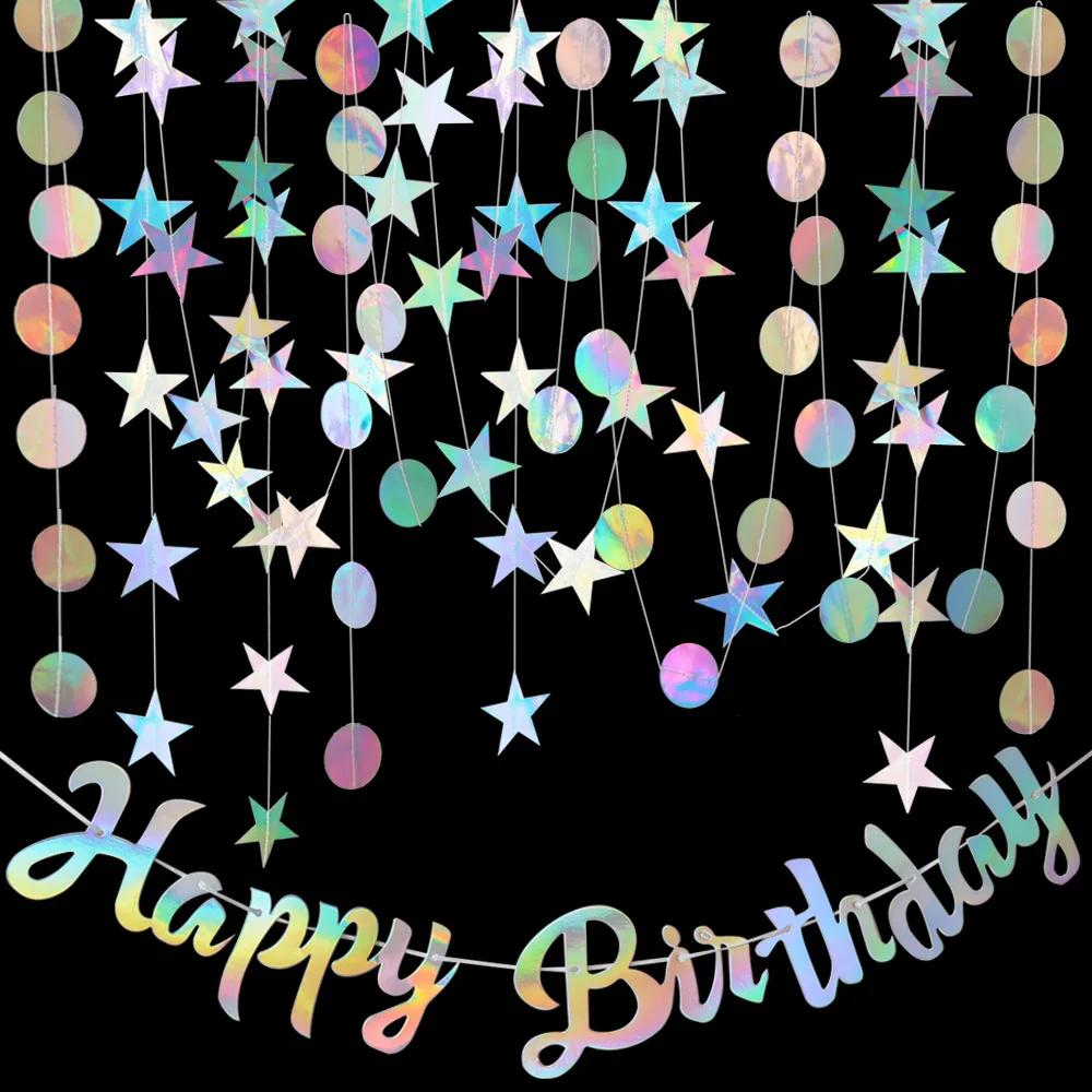 4M Paper Star Garland Banner String Happy Birthday Party Decorations Girl Boy Baby Shower Wedding Christmas Wall Hanging Decor