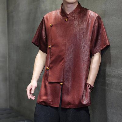 2025 Herren Hemden im chinesischen Stil Herren Überlappendes Kragendesign Einfarbige Schlichte Hemden Lässige Streetwear Männliche Kurzarmbluse