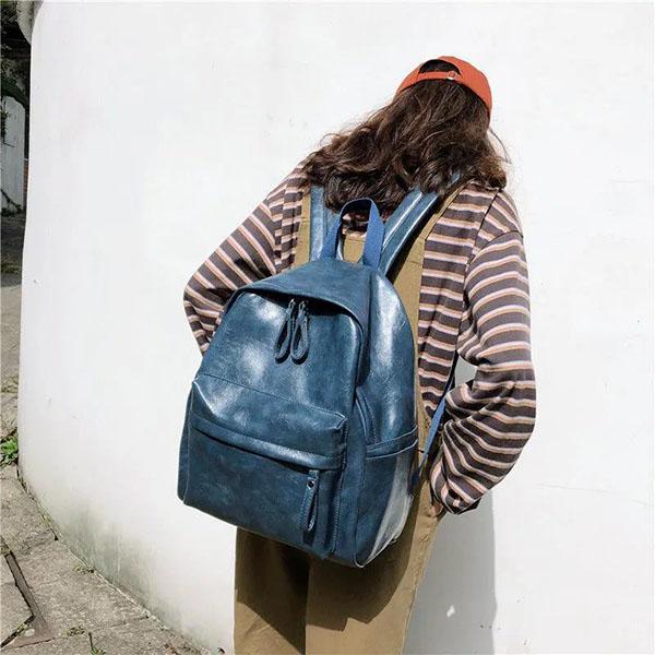 Women's Backpack Vintage Soft PU Backpack casual Anti-theft Shoulder Bag Solid Color School Backpack