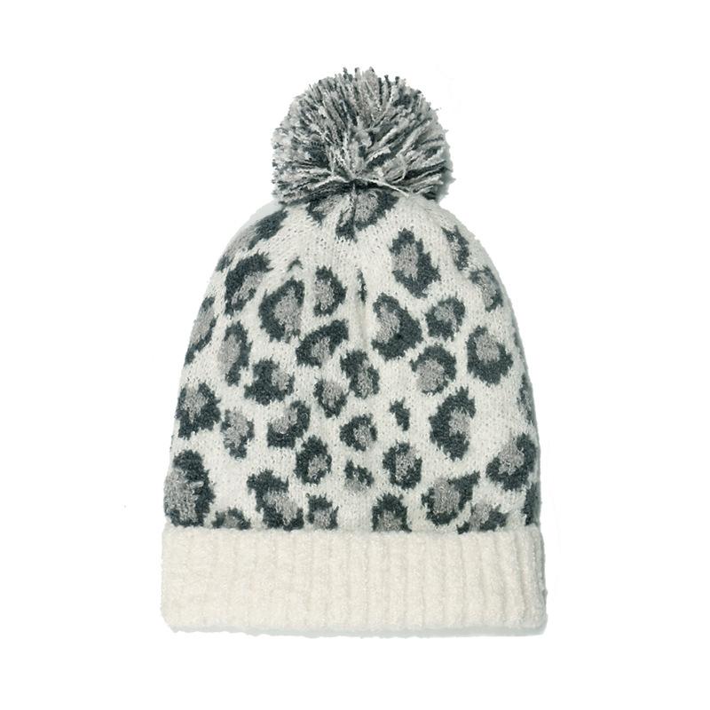 Cross-border Amazon, European and American new wool hats, casual trendy ear protectors, hairball thermal hats, leopard print knitted hats