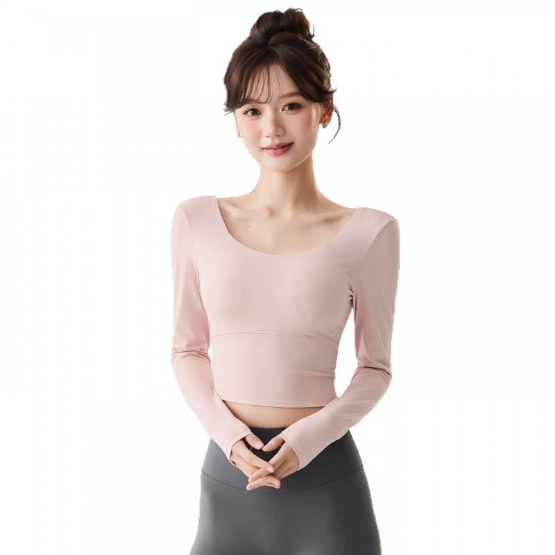 Womens Long Sleeve Yoga Top With Built-in Support Padding Slim Fit Quick-Dry Sports Bralette Winter Workout
