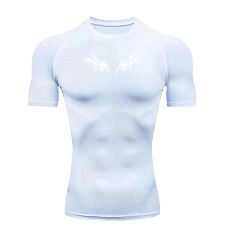 Camisa de Compressão Y2K Masculina Fitness Academia Esqueleto Esporte Corrida Camiseta Rashguard Tops Camiseta Secagem Rápida Manga Curta para Homem