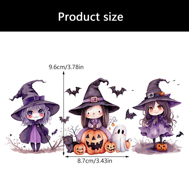 Halloween 16Oz Glass Cup Transfer Sticker Cartoon Girl Design Waterproof Decorative Adhesive Decal for Party Home Decors
