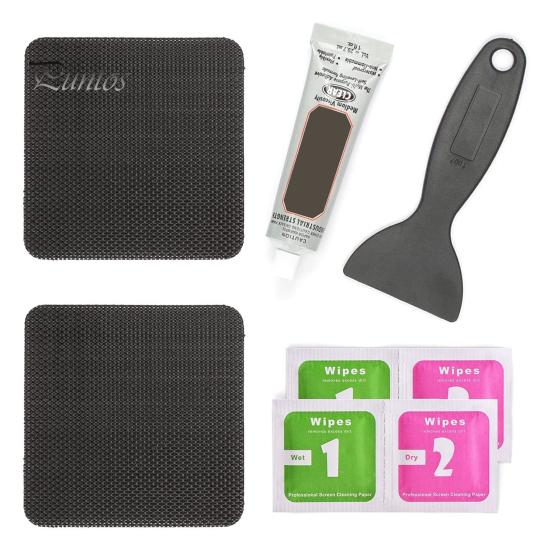 1 Set 4x4-Inch Trampoline Repair Patch Kit with Scraper Adhesive Wiper Waterproof Trampoline Tear Hole Covering Square Black Patch