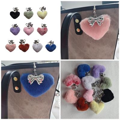 Sweet Plush Heart Bowknot Keychain Pendant Lovely Hanging Decorations Keyring Charm for Purse Bag Backpack Handbag