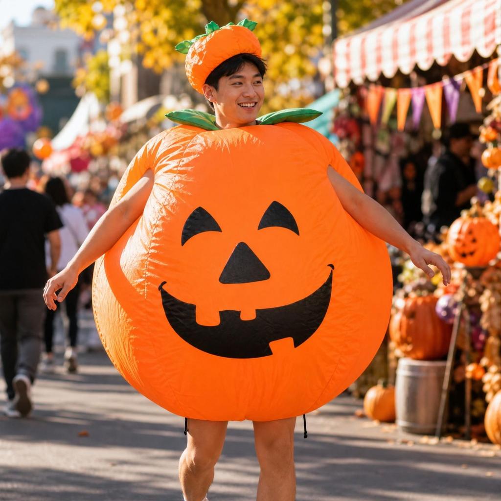 Costume di Zucca Intero con Dettagli di Gambo e Foglia Abito Fatto a Mano Taglia Larga