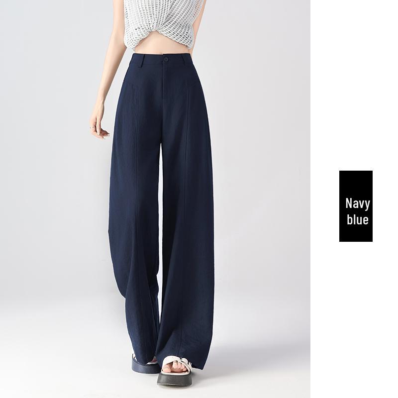 

Ice Silk Wide-Leg Women s Summer Pants - 2026 New Casual Straight Style Navy темно-синього кольору
