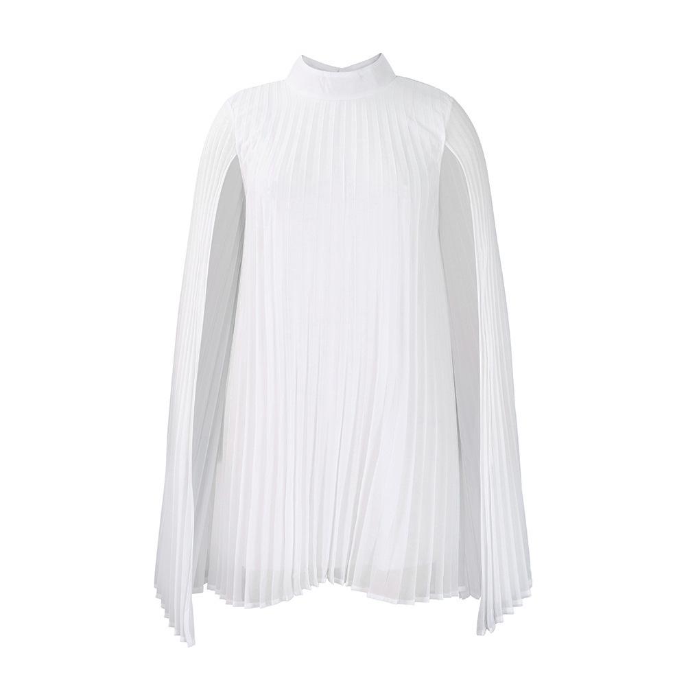 

Women s 2025 High Neck Cape Batwing Sleeve Pleated Dress - New Fashion Style Large белый