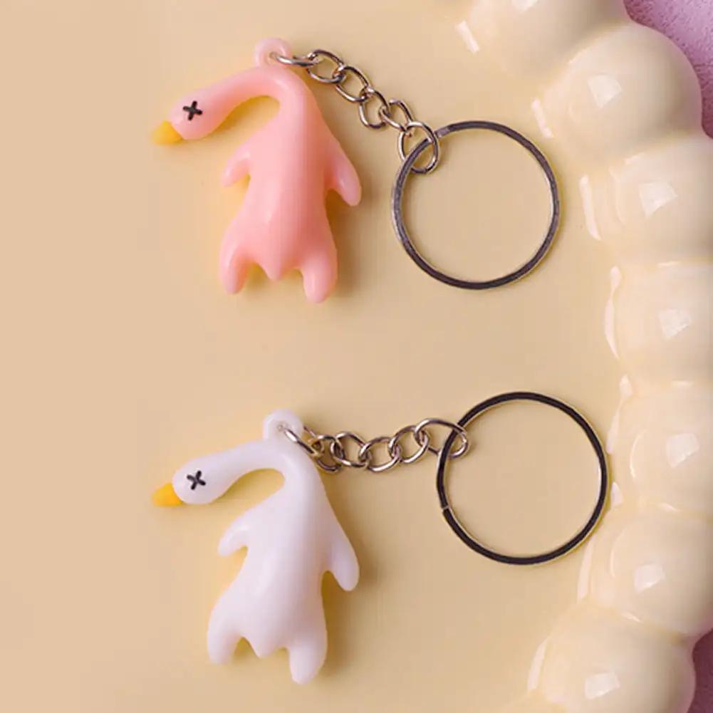 Funny Goose Keychain Roast Duck Rope Keyring Backpack Car Ultraviolet Color Change White Key Chain Keychain Accessories