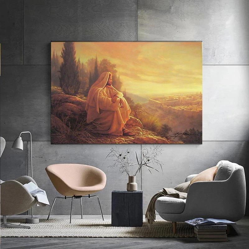 Dio Cristiano Gesù Il Buon Pastore Cristo Credenza Fede La Samaritana Poster Stampe Pittura su Tela Arte da Parete Decorazione Stanza