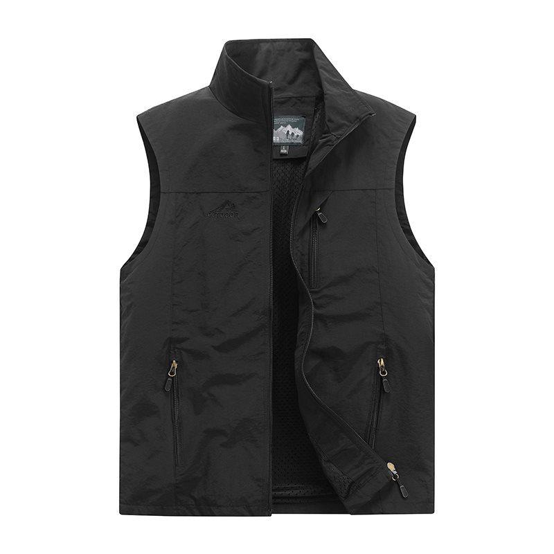 

Men s Cross-border Stand Collar Vest, Multi-pocket M-6XL Spring/Autumn Workwear for Outdoor Photography and Fishing. L чёрный