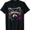 Raccoon Music Headphones Colourful Animal Motif Art Raccoon T-Shirt