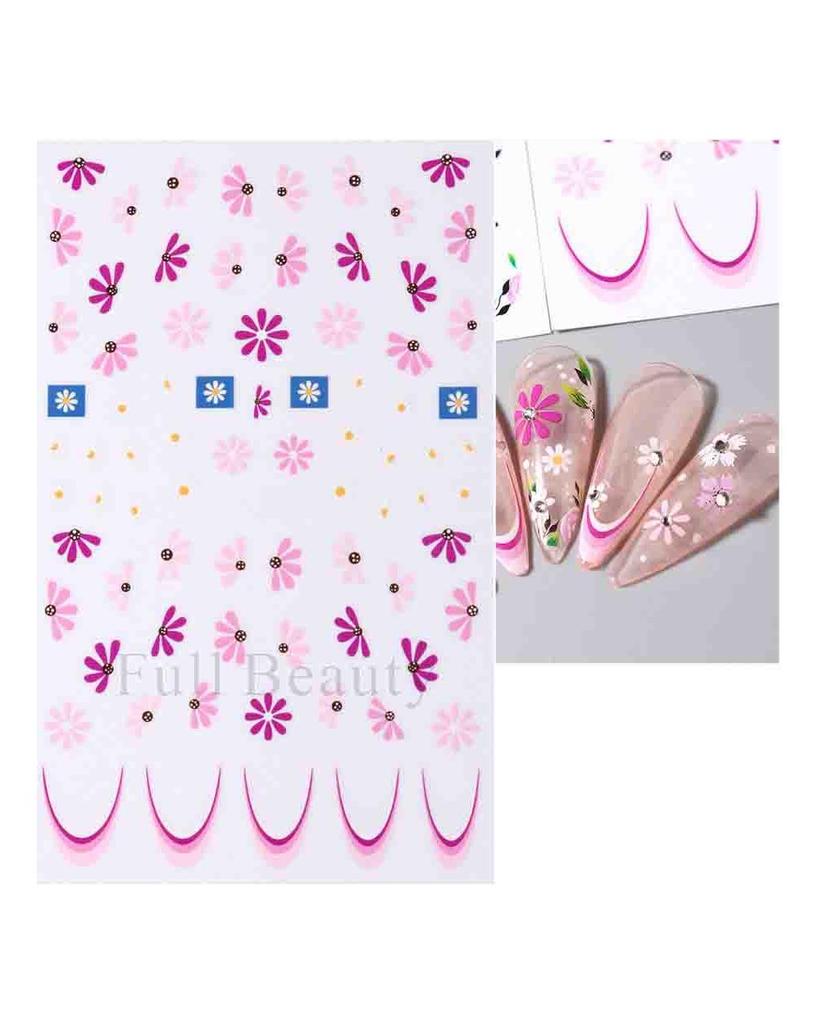 Autocollants 3D pour Nail Art, lignes ondulées abstraites colorées, décalcomanies à fleurs et feuilles florales, décoration d'ongles