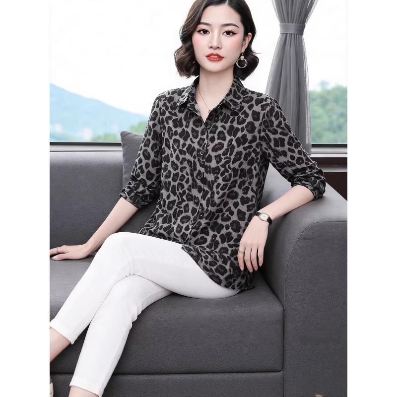 Chiffon Stylish Women's Shirt New Large Size Print Loose Top Slimming Shirt Fashion Leopard Print