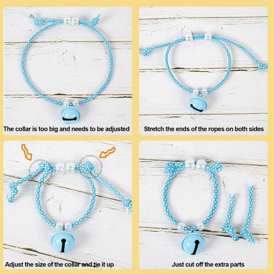 Cat Collar with Bell Slip-On Design No Buckle Adjustable Pet Collar Braided Rope Dog Collar for Puppy Kitten Small Dogs Cats