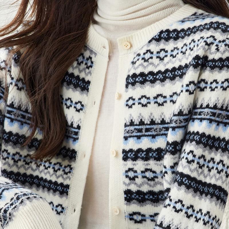 Srcr Women's 100% Wool Short Jacquard Cardigan