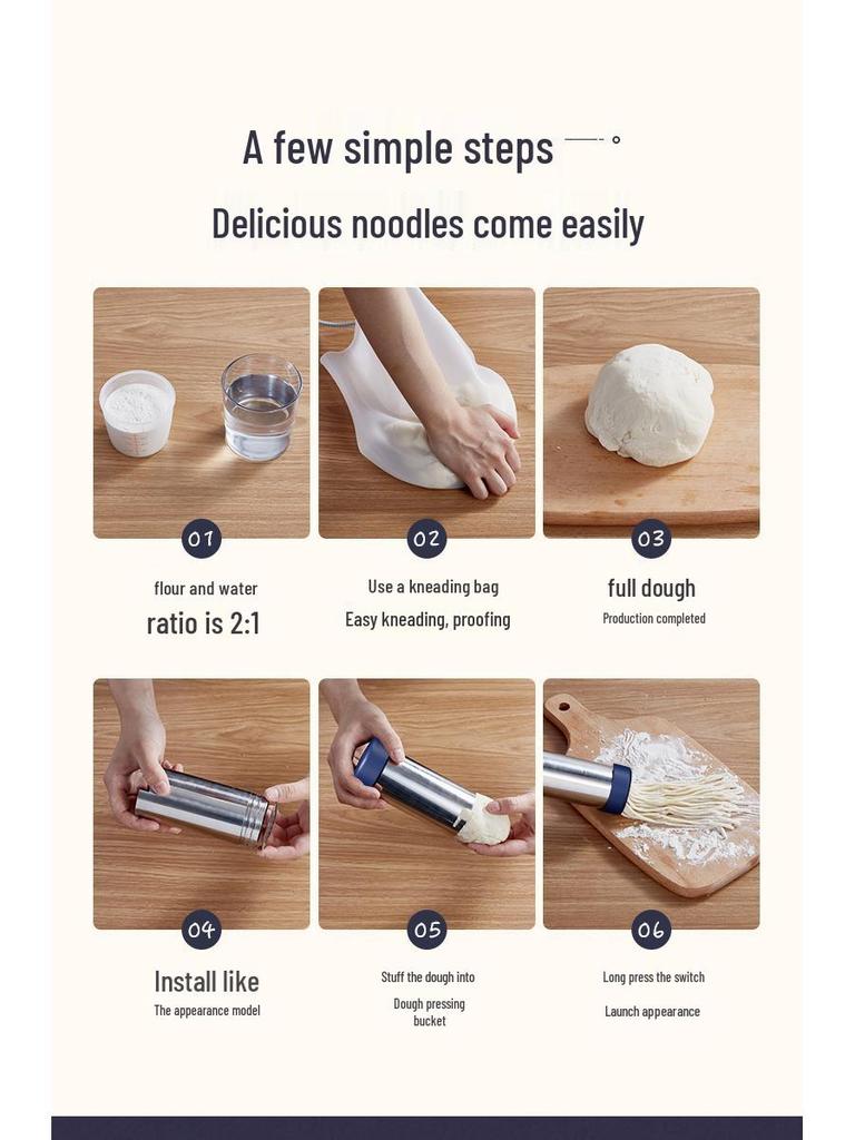 Rechargeable Stainless Steel Wireless 5-Head Handheld Pasta Maker for Home Use