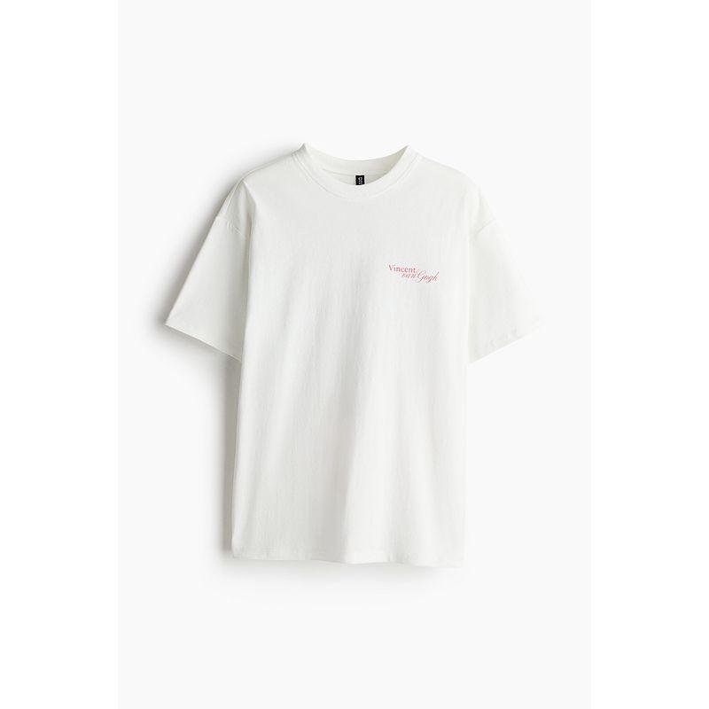 

HM Women s T-shirt 2025 Autumn New Arrival Snoopy American round Neck Large Profile Printed Short-Sleeved Top 1260635 Cream/apoh 170/116