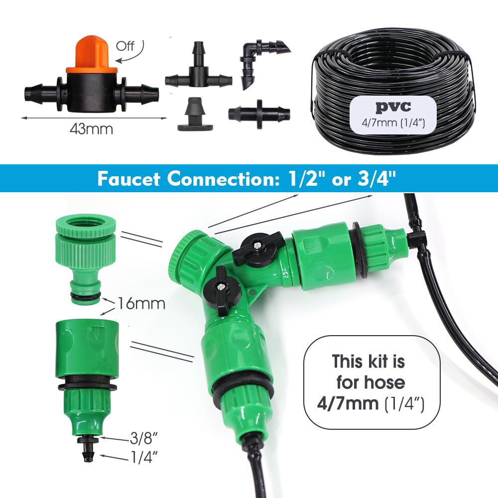 30-10m 60W Self-priming Pump Kit Misting Cooling System 1/4" 4/7mm Adjustable Nozzle Atomizer Sprayer Garden Irrigation Watering