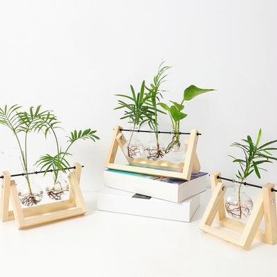 1/2/3Pcs Anlage Terrarium mit Holz Ständer Transparent Glas Birne Vase Tisch Herzstück