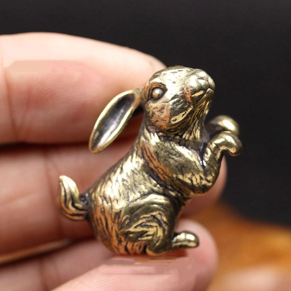 Personality Rabbit Zodiac Rabbit Figurines Vintage Mini Rabbit Ornament Copper Solid Office