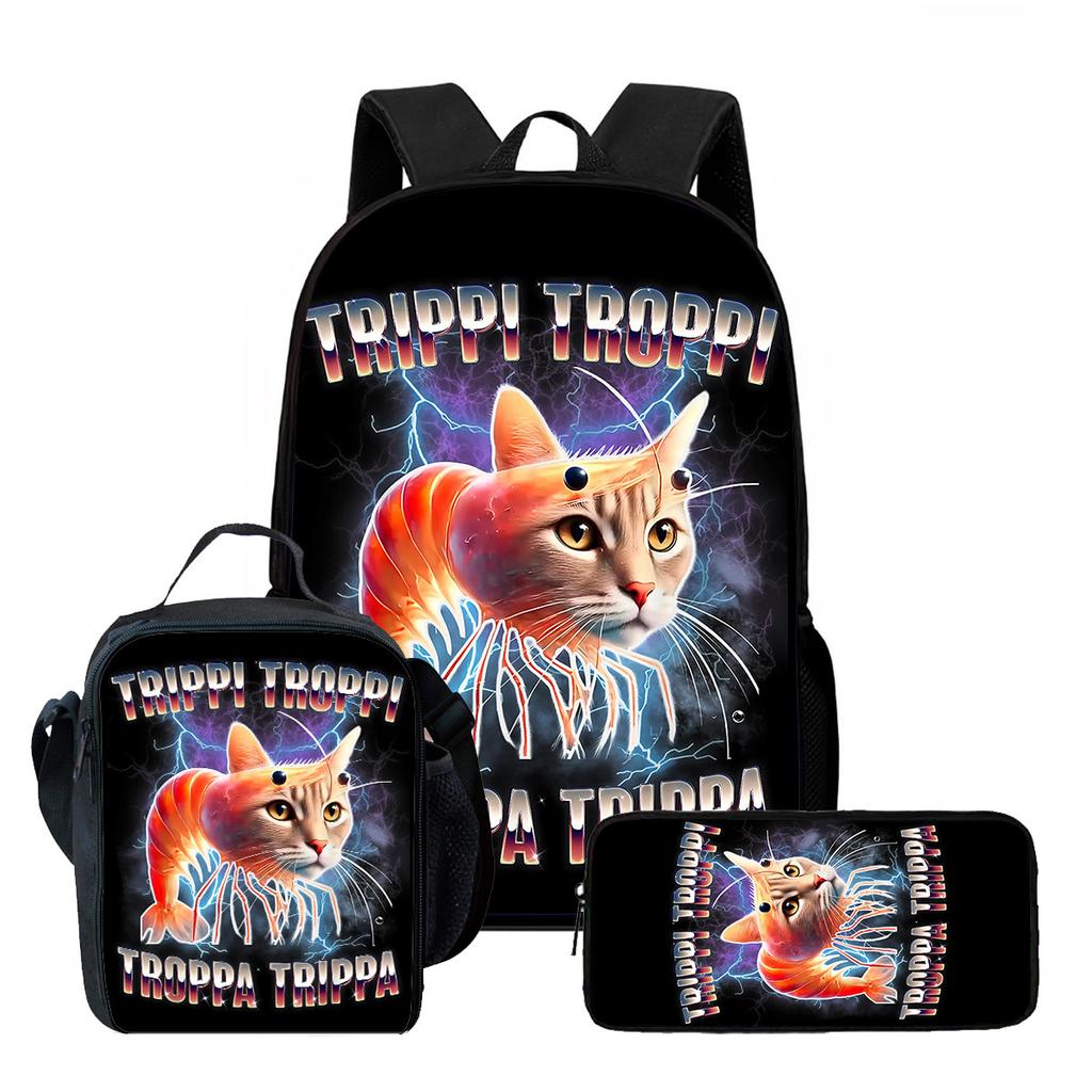 Pcs Set Brainrot Cartoon Child School Backpack with Lunch Bags ,Pencil Bags ,School Bags for Boys Girls Best Gift