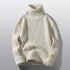 Mens Thickened High Neck Knit Sweater Slim Fit Solid Color Winter Warm Pullover Daily Wear