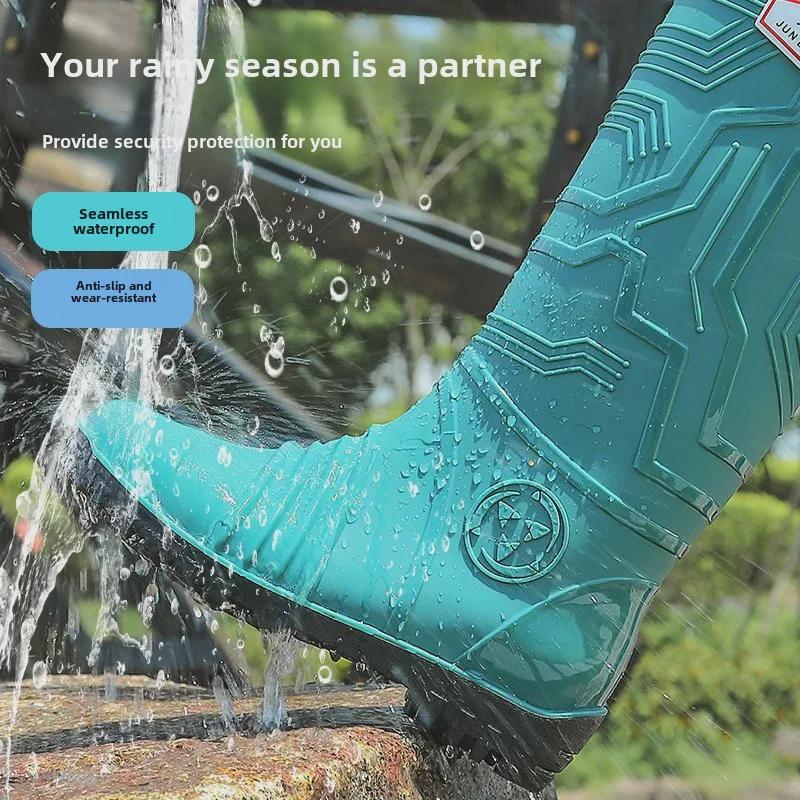 Jundeng Men's High-Top Waterproof Rain Boots - Non-Slip, Wear-Resistant with Velvet Lining