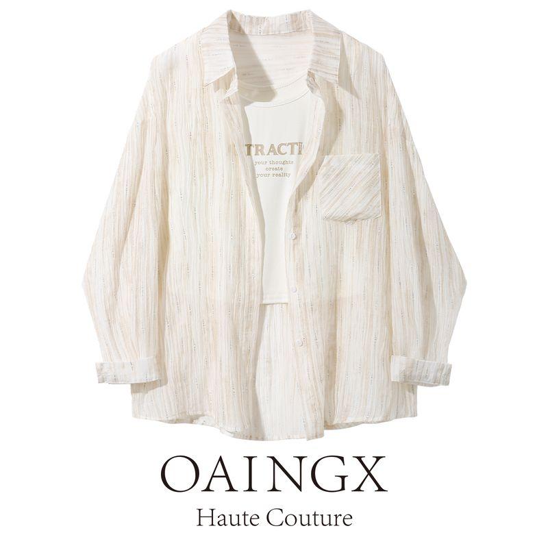 

Oaingx Spring/Summer Korean Series Casual Shirts Vest Suit Women s Long Sleeve Sunscreen Thin Loose Shirts Two-piece Set