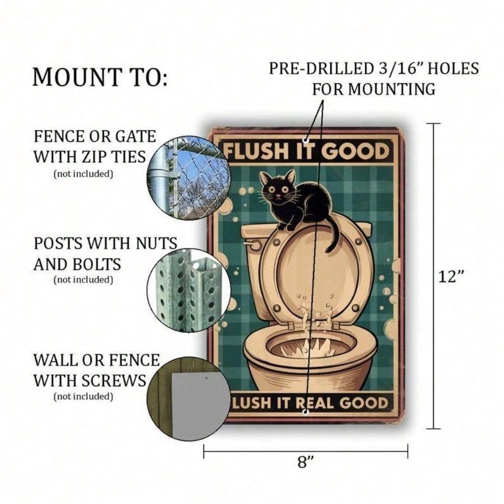 Funny Cat Bathroom Metal Sign Vintage Flush It Real Good Tin Wall Art Retro Home Decor 8x12 Inch