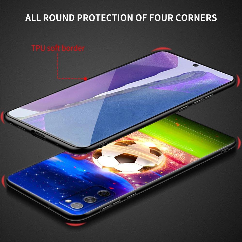 Fire Football Soccer Ball Phone Case For Samsung Galaxy S24 Ultra S23 5G S20 S21 23 FE S25 S22 S24FE Plus Case Black Soft Cover