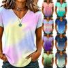 Damen Casual V-Ausschnitt Farbverlauf Print T-Shirt Kurzarm Leichtes Weiches Gewebe Lockere Passform Oberteil für den täglichen Gebrauch