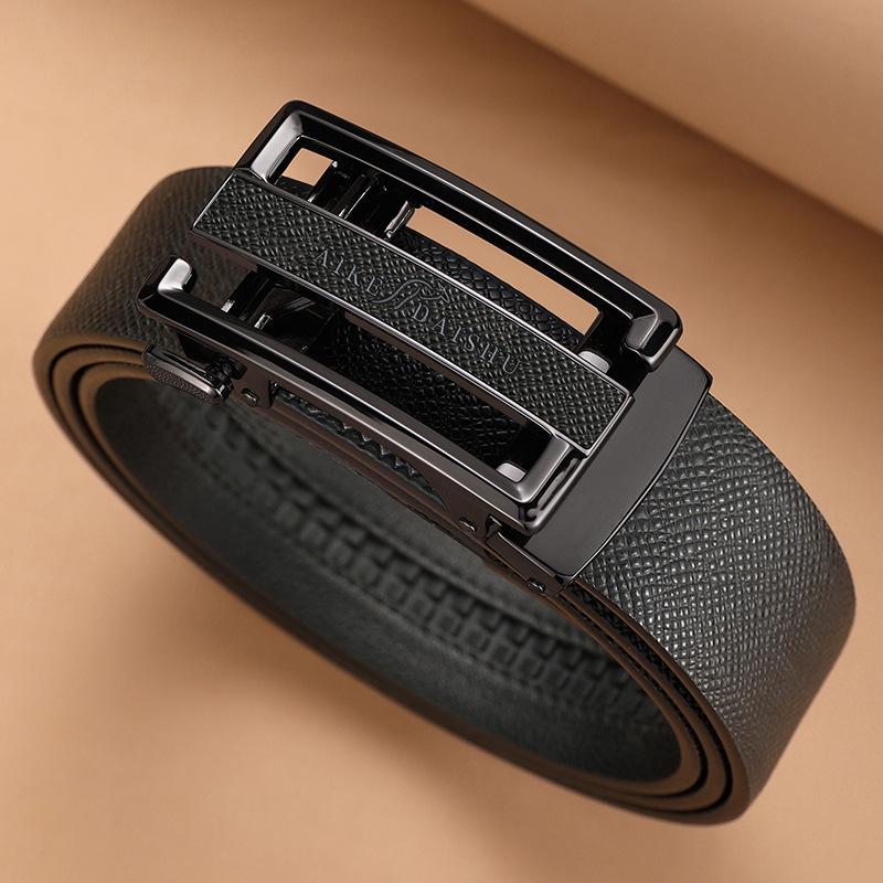 Men's New Genuine Leather Automatic Buckle Belt Fashionable and Trendy Cowhide Belt  Casual and Simple Versatile Belt for Middle Aged and Young People