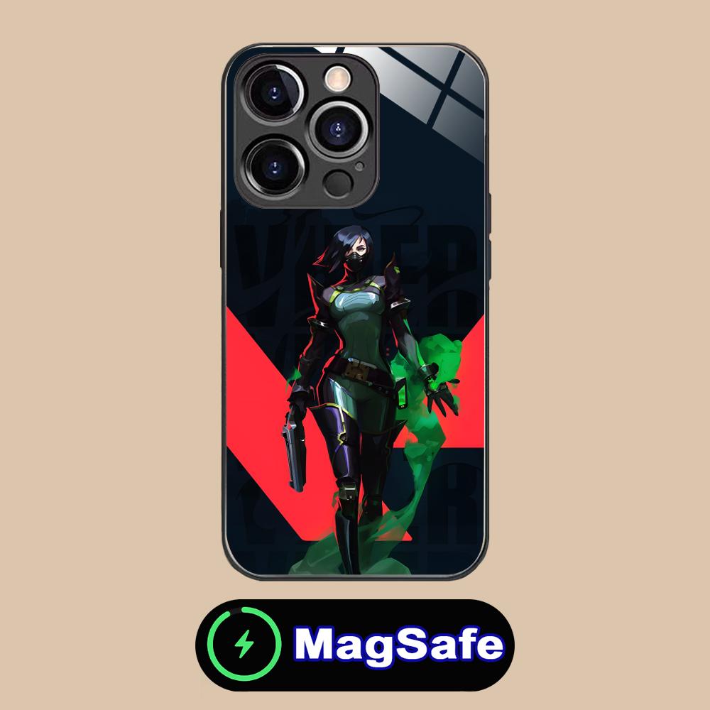 Valorant Viper Mobile Phone Case for iPhone 16 15 14 13 12 11 Pro Max Plus Mini MagSafe Glass Colour Protective Luxury Cover