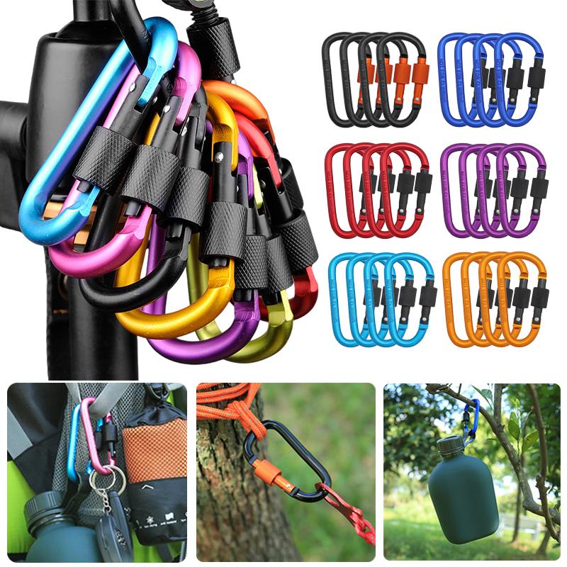 4Pcs D-Shape Aluminum Alloy Carabiner Clips With Screw Gate Carabiners Hiking Clips Edc Outdoor Camping Equipment Hooks