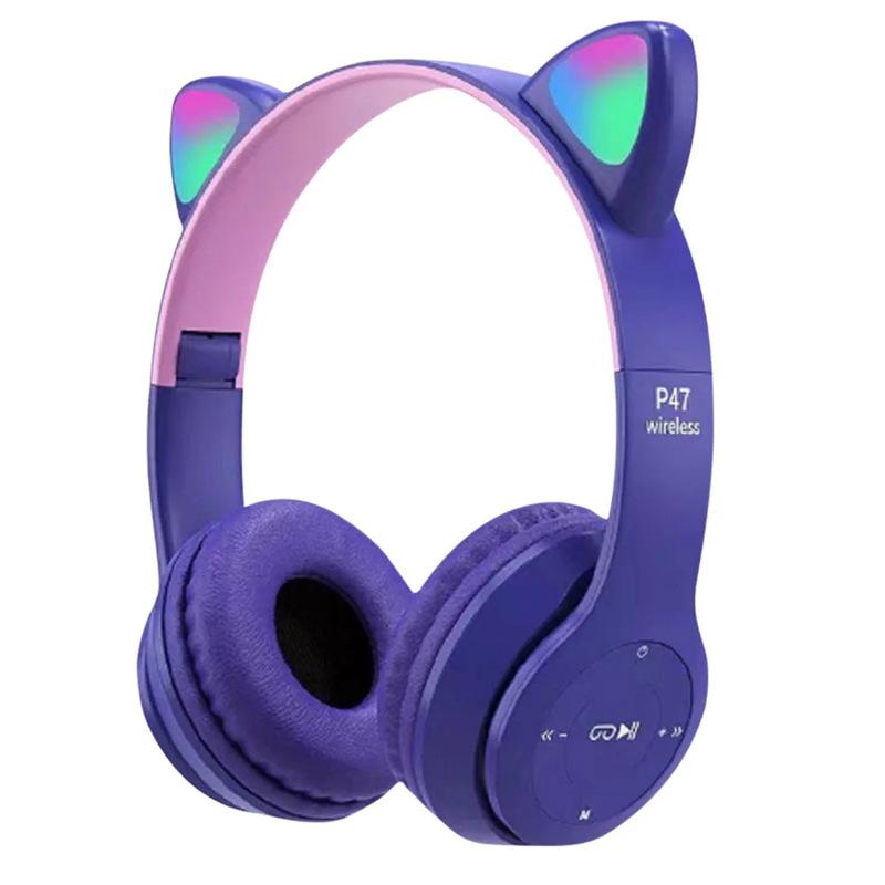 

1PC P47M Бездротова Bluetooth-гарнітура Gamer Cat LED Light Водонепроникні навушники з шумопоглинанням Бездротові навушники Bluetooth-навушники фіолетовий