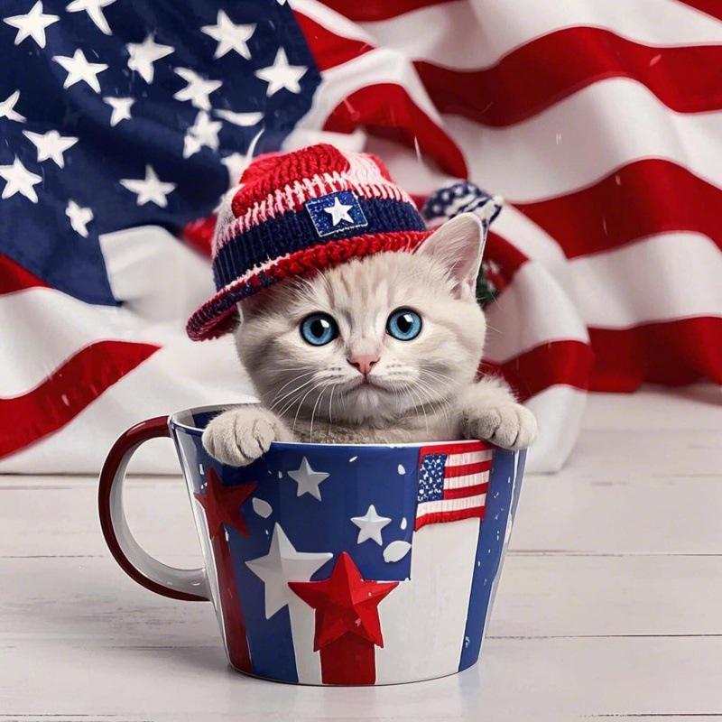 Patriotic Cat Independence Day Acrylic Tree Ornament