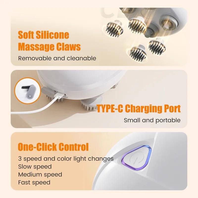 Aparat de Masaj Wireless pentru Scalp și Cap Electric Relaxare Masaj Corporal Profund pentru Țesuturi Masaj Vibrațional pentru Scalp și Păr Dispozitiv de Masaj pentru Cap Pisică Animal de Companie