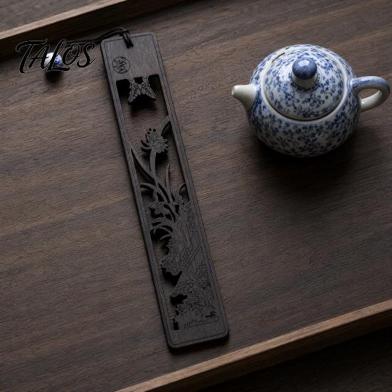 Talos Wooden Hollow Carved Bookmark, Plum Orchid Bamboo Chrysanthemum Classical Page Marker for Business Gift, Elegant Book Accessory