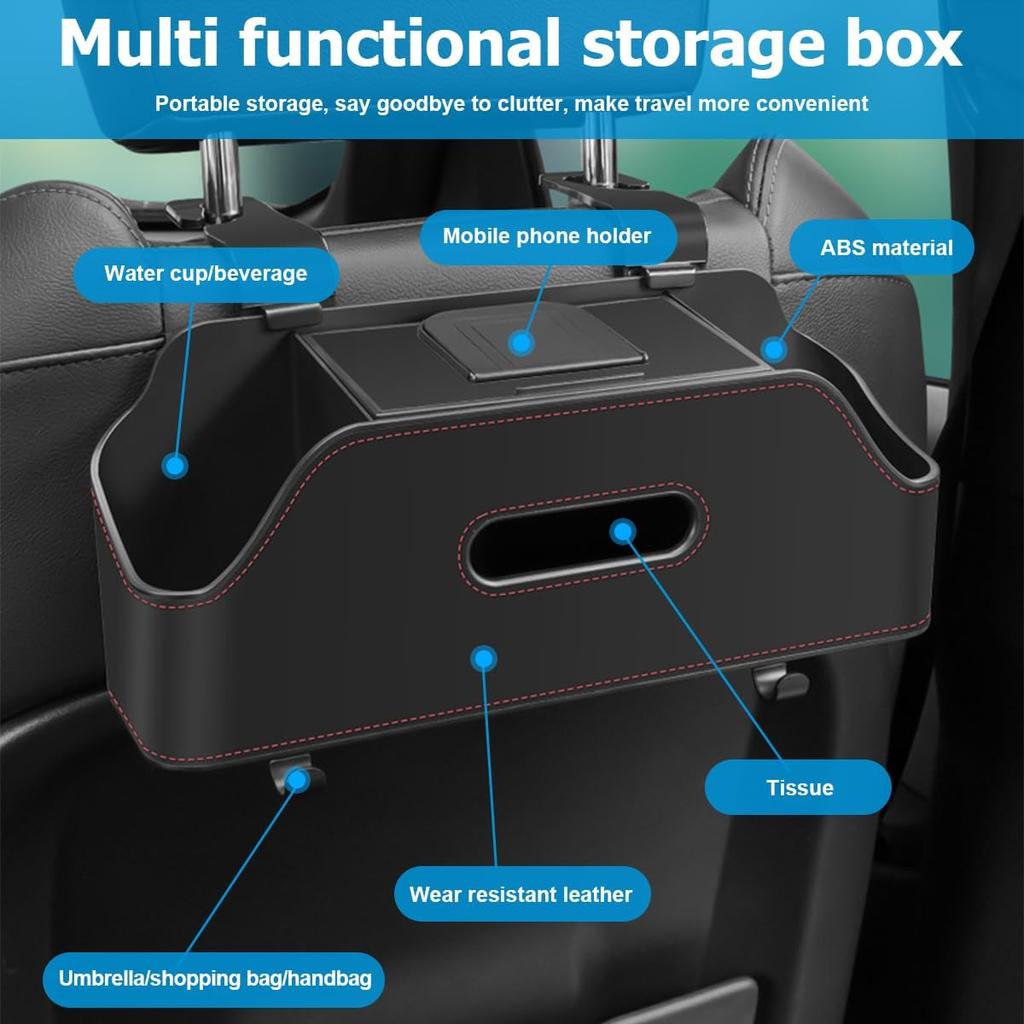Zipelo Car Headrest Backseat Organizer With Cup Holder, Multi-Functional Vehicle Seat Back Hanging Storage Box With Hooks, Auto Drink Snack Phone
