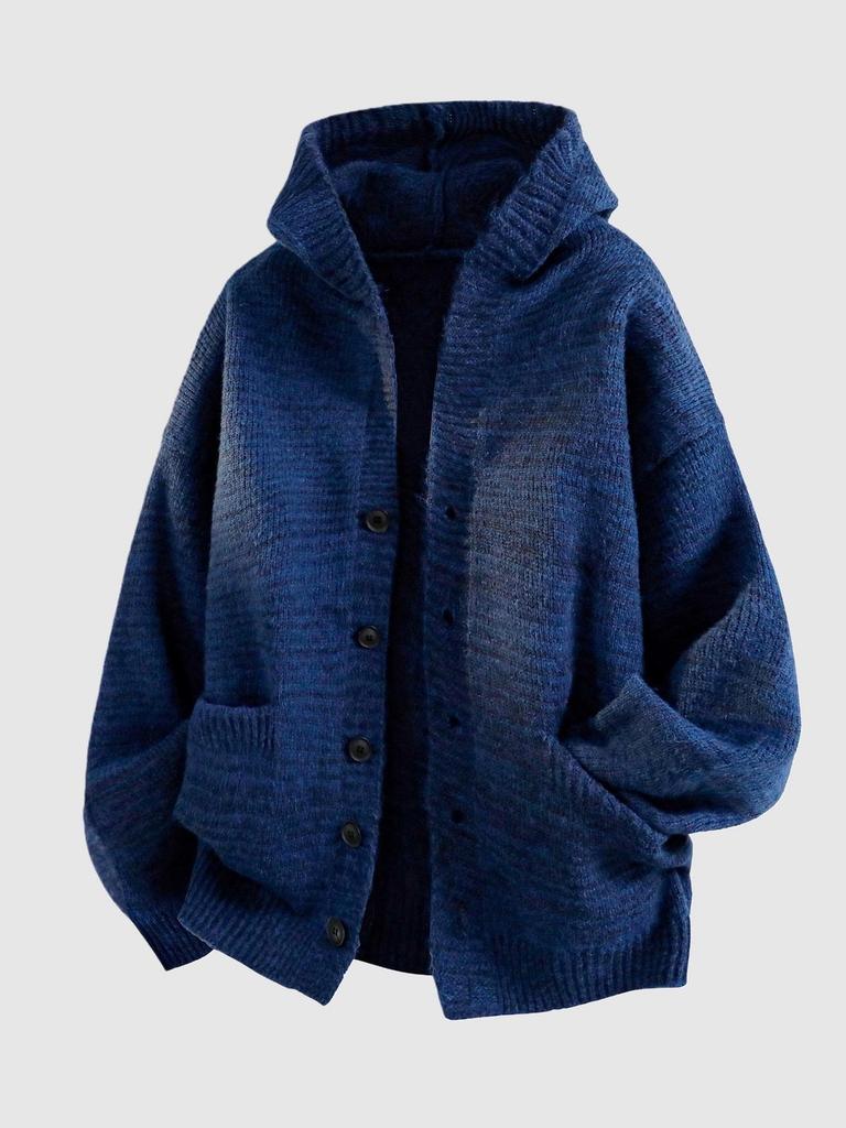 Men's Hooded Knit Cardigan - Heavyweight, Loose, Casual Style for Autumn/Winter