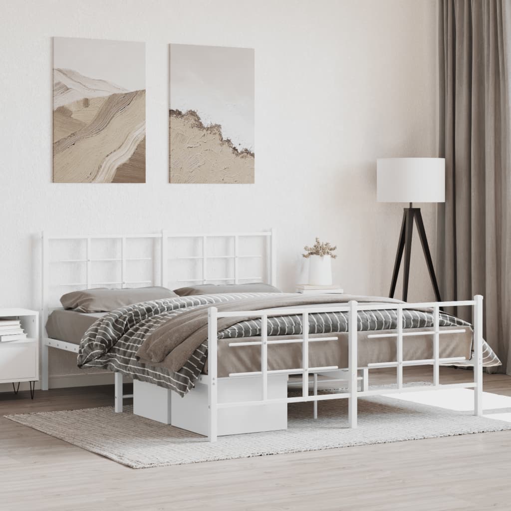 Vidaxl Metal Bed Frame with Headboard and Footboard, White, 150X200 Cm