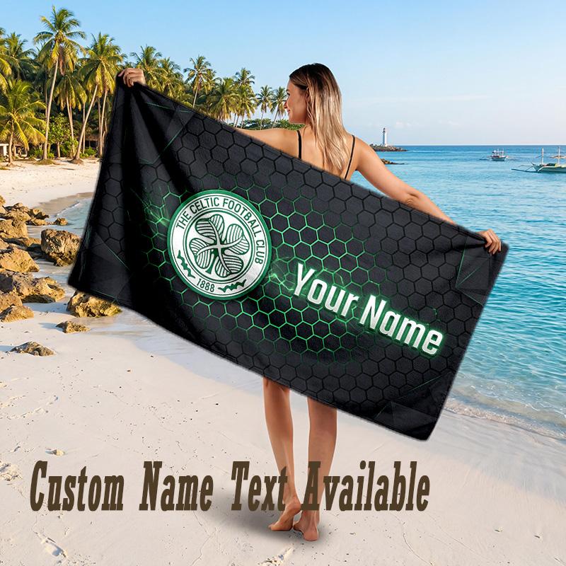 Celtic FC Design Beach Towel Custom Text Large Towel for Beach Vacation
