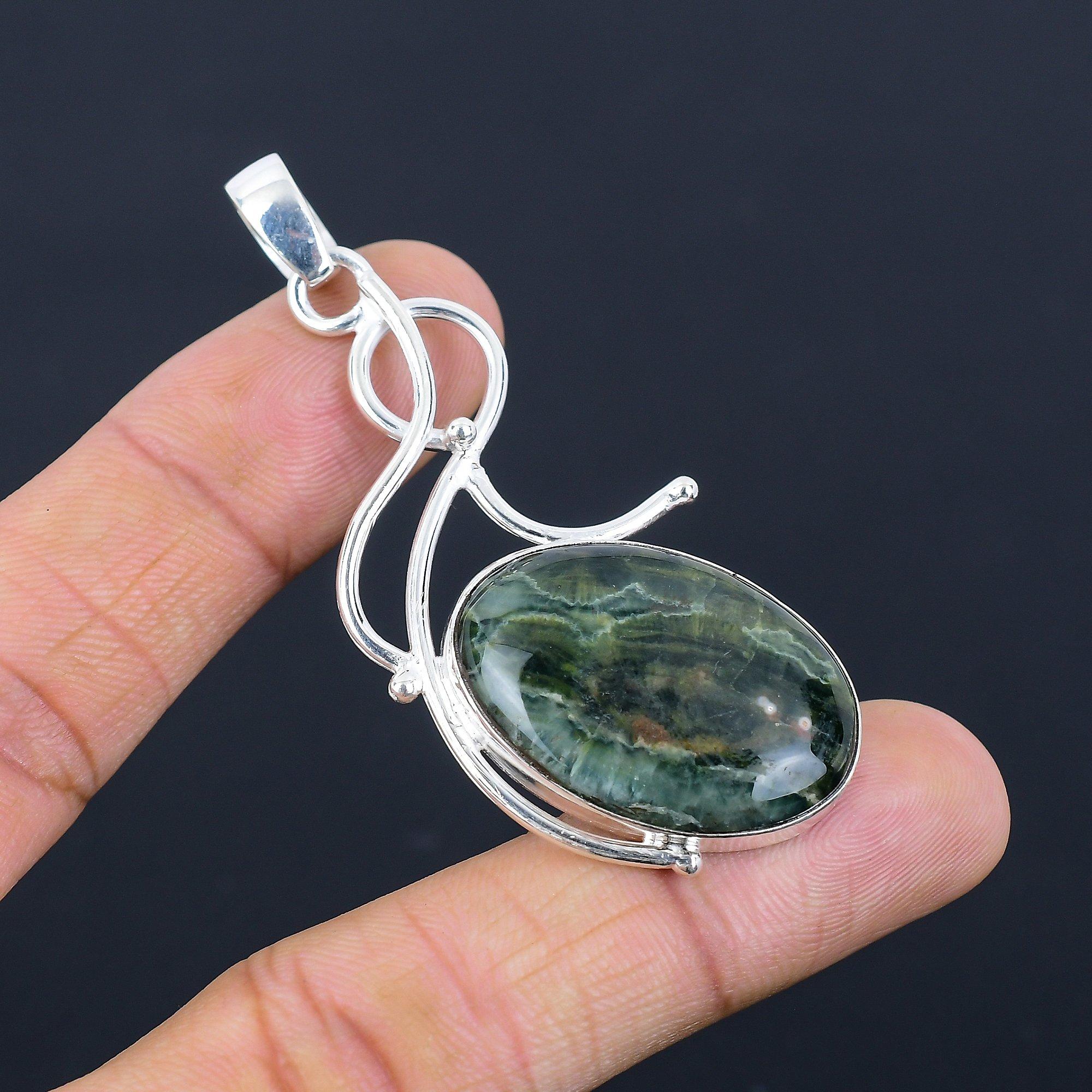 

Womens day Sale Sterling Silver Natural Rainforest Jasper Bezel Sister Pendant