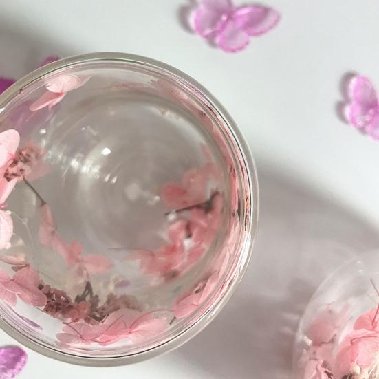 Yousheng Double Wall Glass Cup with Dried Flowers Insulated Espresso Coffee Mug Heat-Resistant Dual Layered Glass for Home Kitchen Party