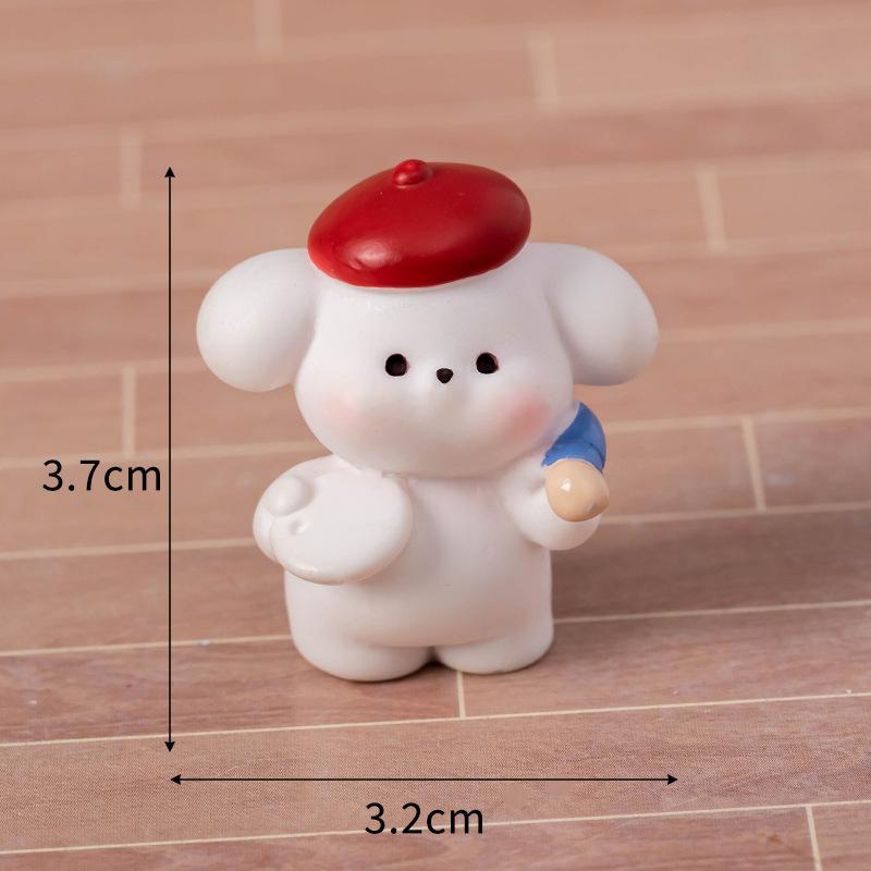 Mini Malerei Kleine Weiße Hund Figur Cartoon Welpe Ornament Mikro Landschaft Auto Innenraum Heim Desktop Dekoration