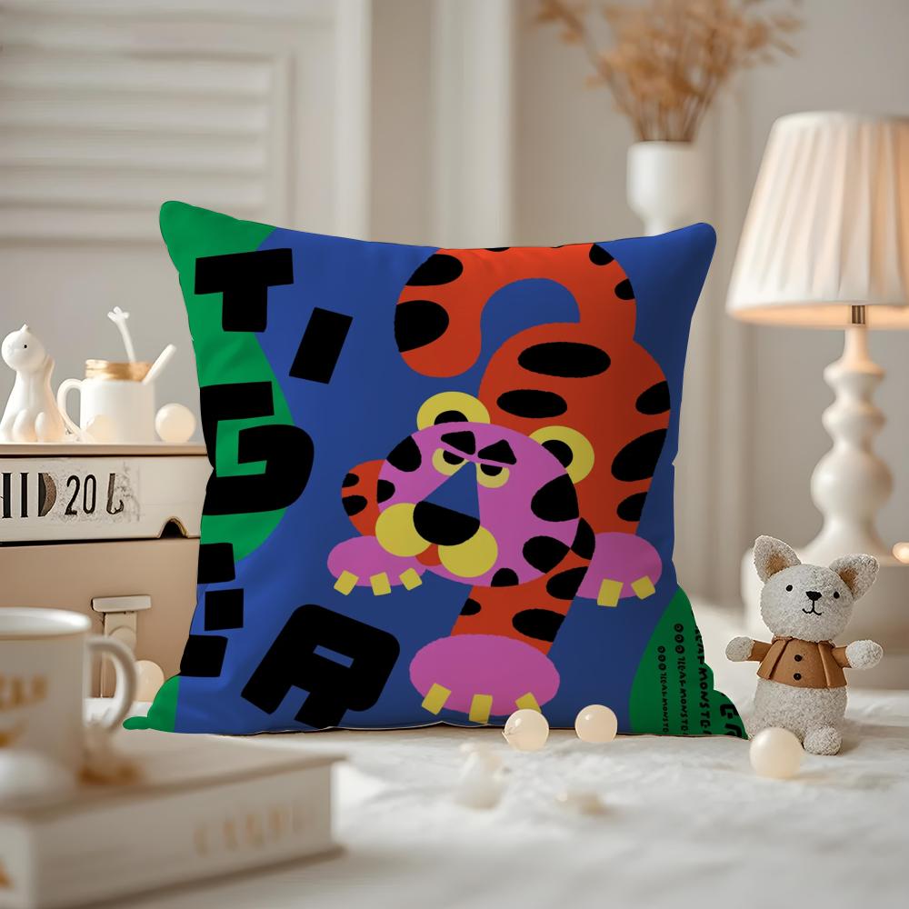 Chinese Zodiac Print Cushion Cover Anti-dustmite Pillowcase Invisible Zipper Silky Short Plush Sofa Cushion Cover